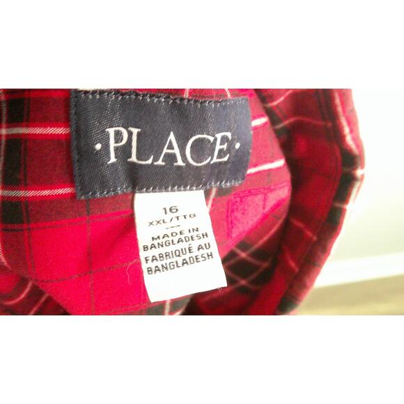 Children's Place Youth XXL 16 Red Black Long Sleeve Button-down Plaid Shirt - Picture 5 of 7